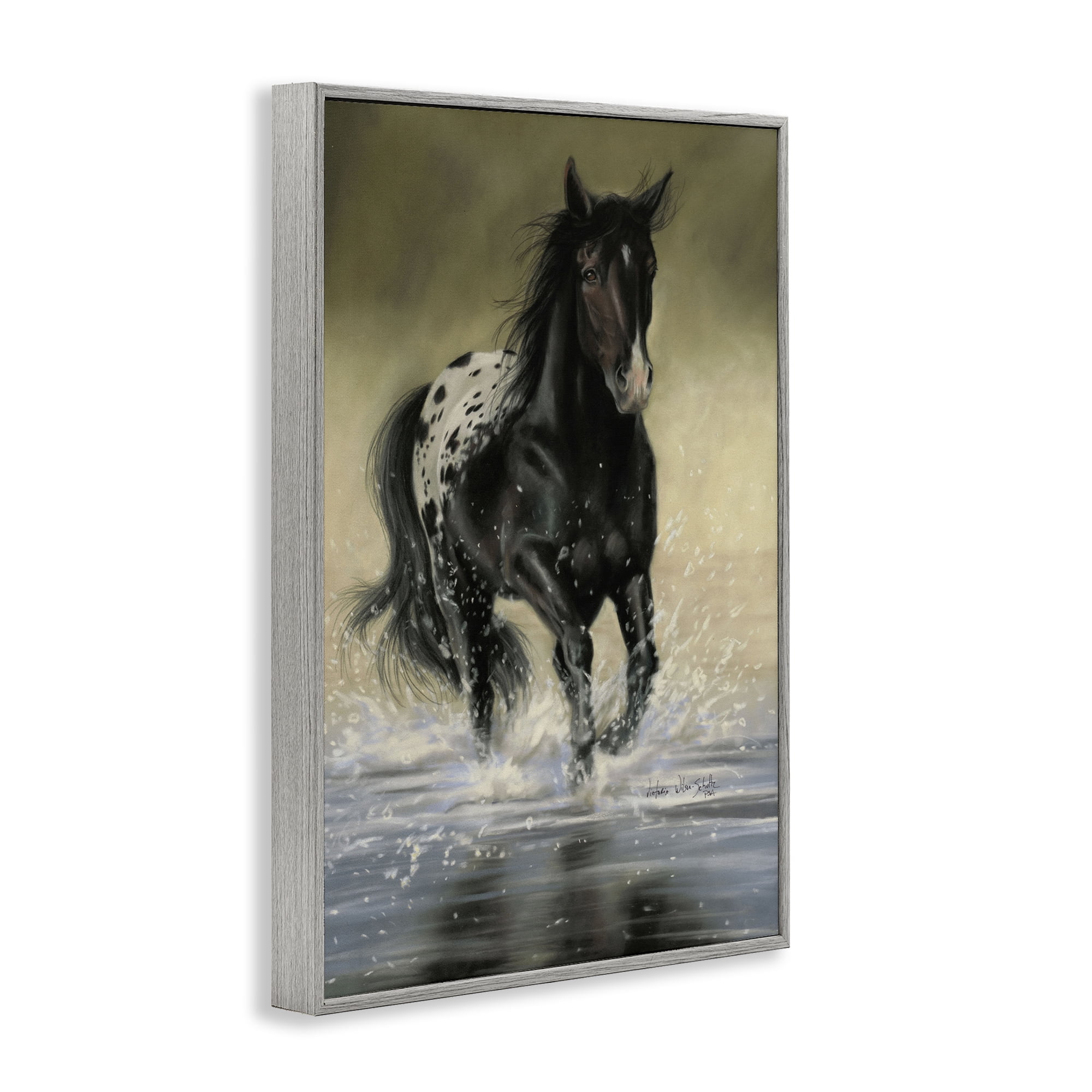 Stupell Industries Splashing Galloping Horse Animals & Insects Painting Gray Framed Art Print Wall Art, 16 x 24