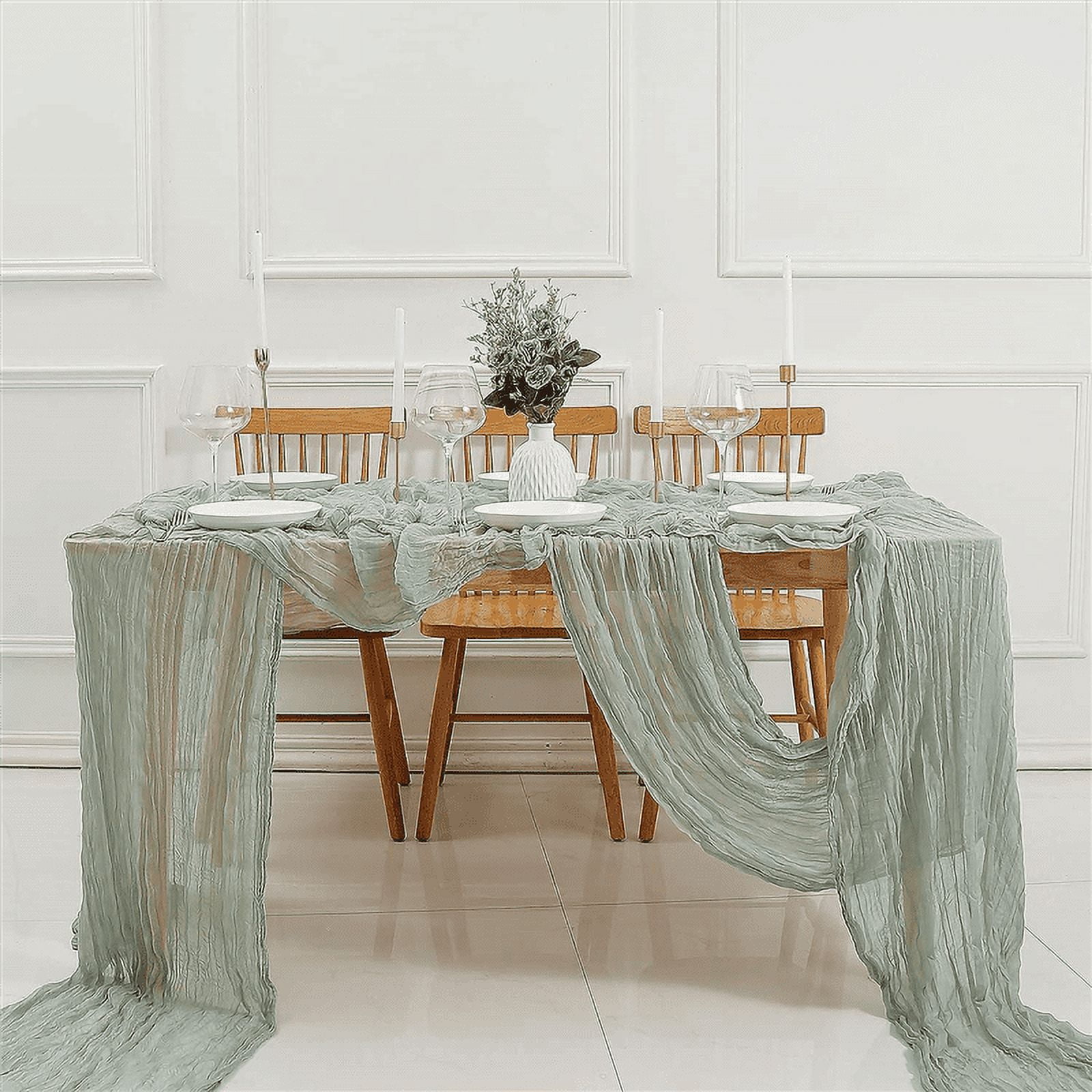 Cheesecloth Table Runner Boho Gauze Cheese Cloth Table Runner Rustic Sheer Runner Long for Wedding Green 4Pcs,4 x Table Runner,Green