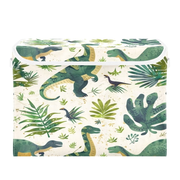Storage Box With Lid 16.5x12.6x11.8In Foldable Stacked Household Storage Box Green Cartoon Dinosaur