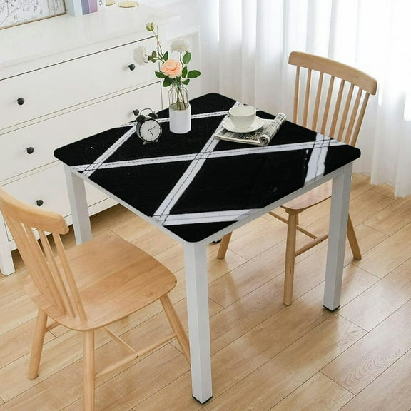 HAOXIT Rectangle Table Cloth, Elastic Fitted Flannel Backed Square Table Covers for Square Tables, Waterproof Vinyl Tablecloths for Picnic, Camping, Indoor and Outdoor 36*36