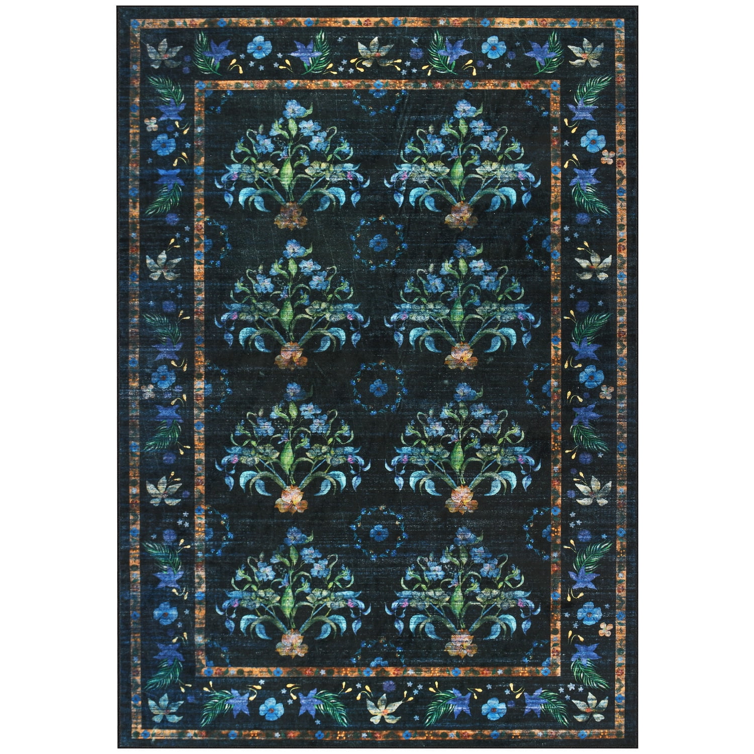 Wondo 6' x 9' Low Pile Area Rugs, Machine Washable Rug for Living Room, Bedroom, Kids' Room & High-Traffic Areas, Black