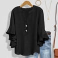 thumbnail image 6 of Womens Cotton Linen Summer Tops, Ruffle Short Sleeve Shirts for Women Casual Lightweight V Neck Button Up Dressy Blouses, 6 of 6