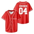 thumbnail image 1 of ENHYPEN JUNGWON Merch T-Shirts Col en V Maillot de Baseball Chemise Mode Décontractée Manches Courtes pour Femmes Hommes,TG,Rouge, 1 of 3