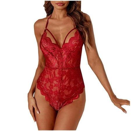 Lolmot Womens Sexy Snap Crotch Lingerie Lace Teddy One Piece Babydoll Fashion Sexy Mini Bodysuit