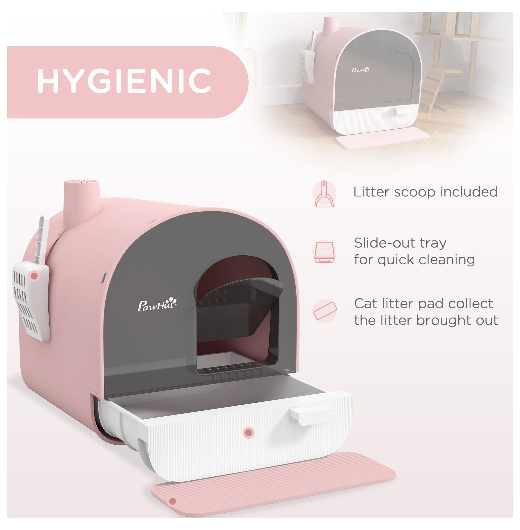 Covered Cat Litter Box with Lid, Scoop & Filter - Pink Compact Litter Box for Cats - Enclosed Cat Toilet with Mat - Private, Odor Control for Kittens Under 10lbs
