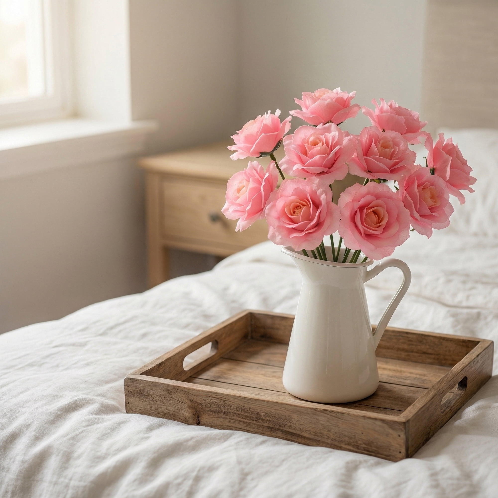 Unique Bargains Artificial Roses Silk Flowers with Detachable Heads Light Pink 5.9inch
