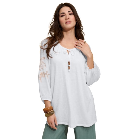 Roaman's Women's Plus Size Tie-Neck Sleeve Blouse