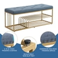 thumbnail image 2 of Linen Bench with Storage-Entryway Shoe Storage with Tufted Padded Seat,Gold Mental Frame Ottoman Bench for Bedroom Entry Window Mudroom Living Room,Blue, 2 of 8