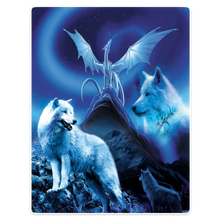 YISUEMI 60x80 inches Blanket Throw Comfort Warmth Soft Plush Throw for Couch White Wolf Dragon Blue Moonlit Night