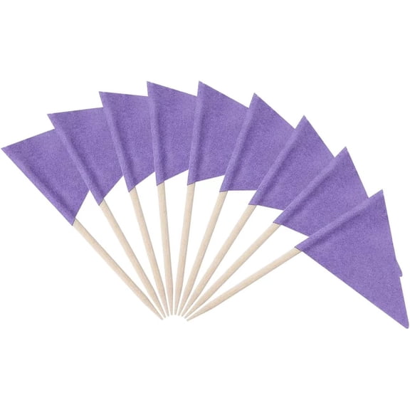 100 Pcs Solid Purple Toothpick Flags Small Mini Plain Purple Color Triangle Stick Cupcake Toppers Flags DIY Decoration