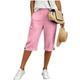 thumbnail image 2 of cfhntfmh Capri Pants for Women Straight Leg Casual Pants High Elastic Waist Summer Travel Pants with Pockets, 2 of 5
