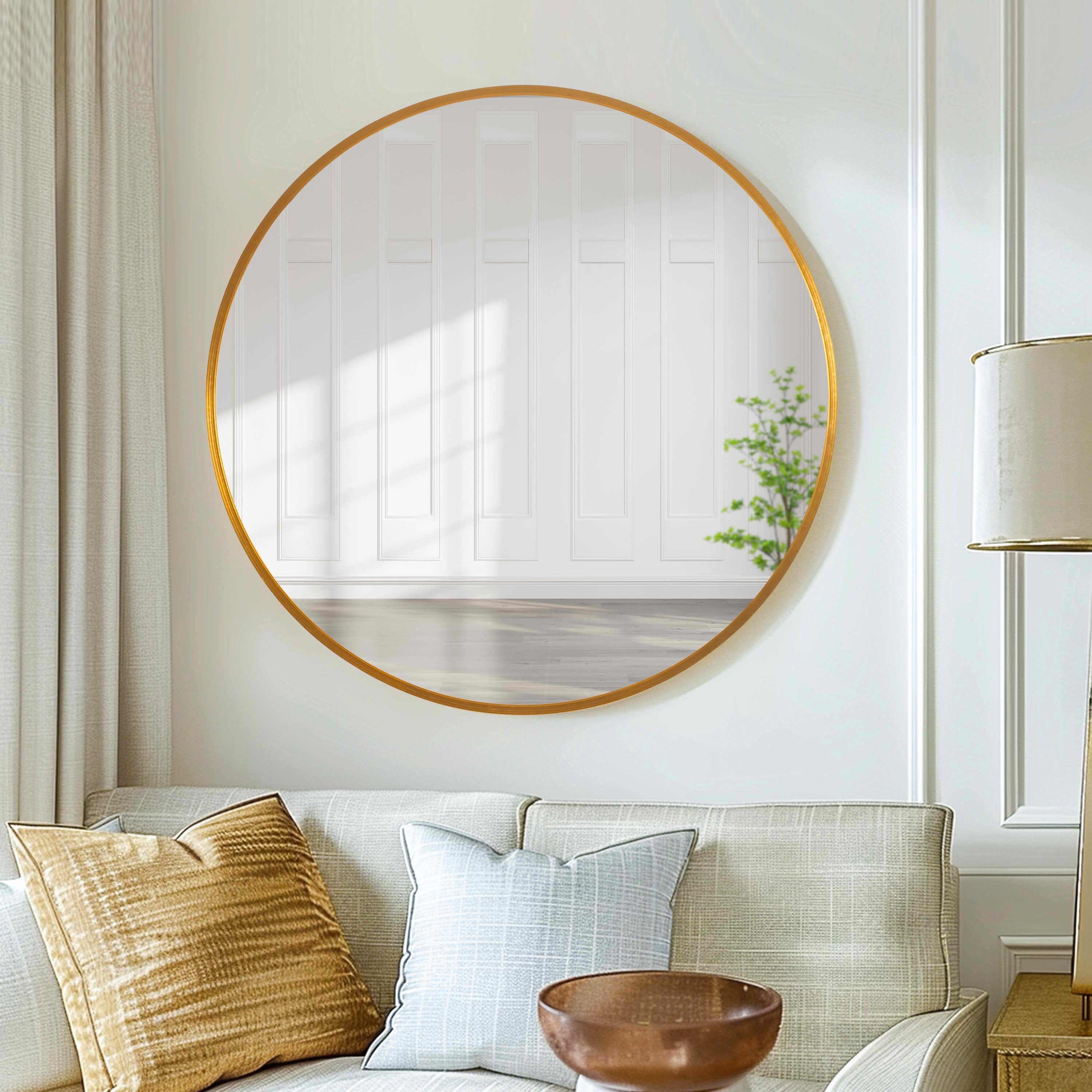 MAYEERTY 47x47x1 Inch Gold Thin Edge Aluminum Round Wall Mounted Mirror for Home Decor