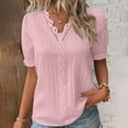 thumbnail image 2 of ORT Summer V Neck T Shirts for Women Lace Short Sleeve Fashion Casual Blouses(Z1-RD2,XXL), 2 of 8