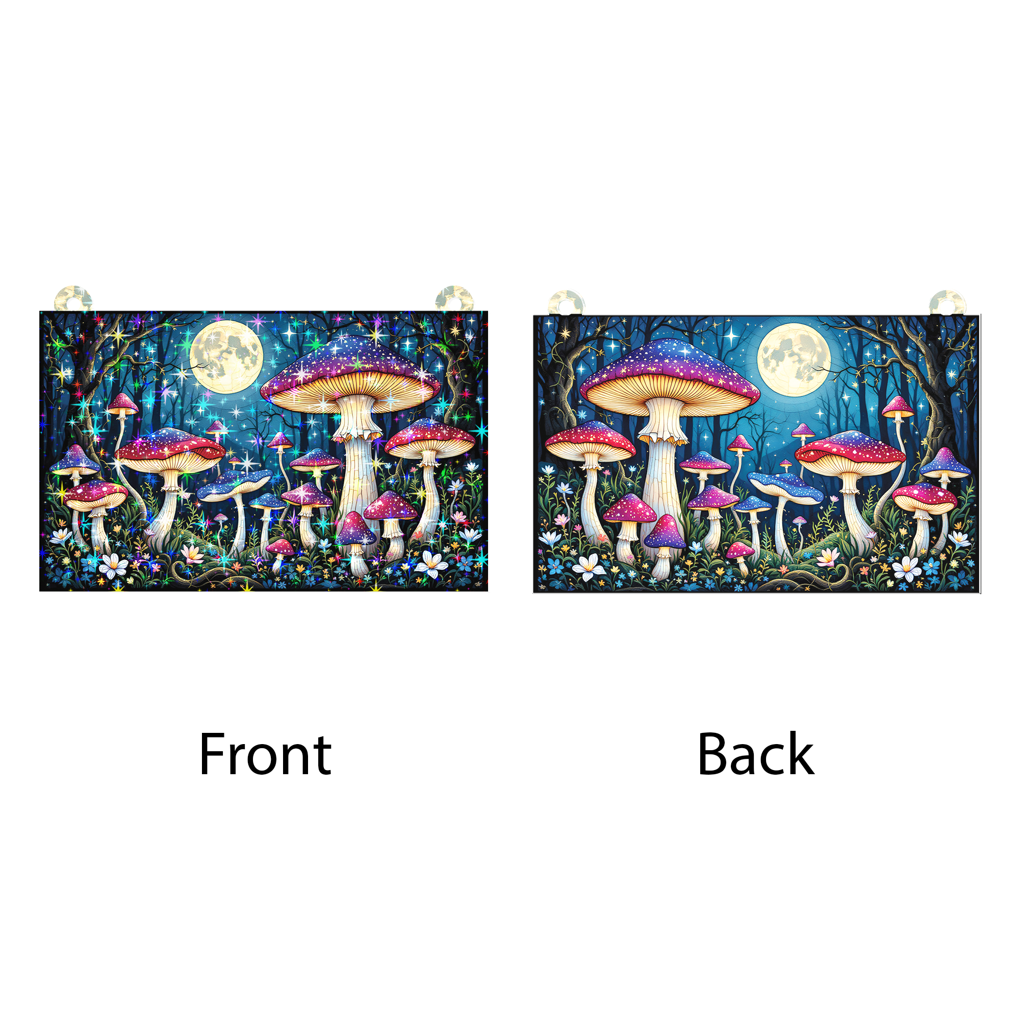 89Bloom Mushroom Forest Stained Glass Hologram Ornament, Stained Glass Suncatcher Ornaments Home Decor, Holographic Ornaments
