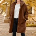 thumbnail image 2 of Wutalume Women's Solid Color Jacket Casual Loose Fit Button Coats Button Up Long Sleeve Outerwear with Pocket, Hooded Overcoat, Wool Blend, Ideal for Fall and Winter,Coffee L, 2 of 5