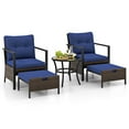thumbnail image 2 of Costway Ensemble de Mobilier d'Extérieur 5 Pcs Chaises et Ottomans en Rotin avec Table Basse à Dessus en Verre Bleu Marine, 2 of 10