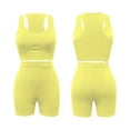 thumbnail image 5 of Yoga Sets for Women, Ribbed Bra Tank Tank High Waist Leggings Shorts Suits, Summer Stretchy Seamless Workout Outfits Linen Sets for Lady 2 Piece Long Sleeve Yellow M, 5 of 7