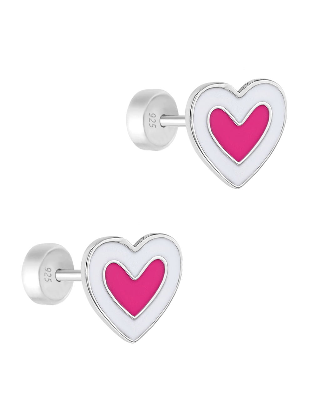 Hearts Baby / Toddler / Kids Earrings Safety Push Back Enamel - Sterling Silver