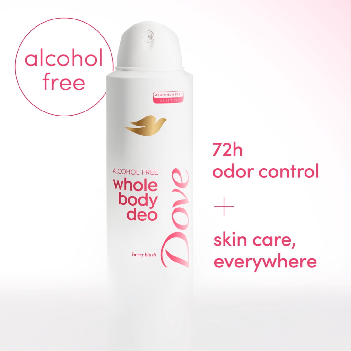 Dove Whole Body Deo Alcohol Free Deodorant Spray For Women Berry Blush, 4 oz