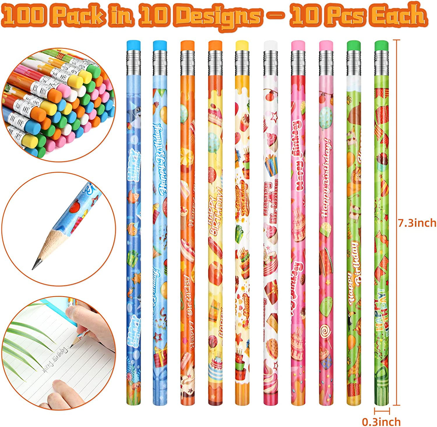 Naler Happy Birthday Pencils 100 Count for Students Bulk,Birthday Party  Favors for Kids, Colorful 