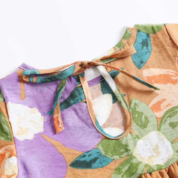 Vedolay Little Girls Dress Girls Floral Maxi Dress Boho Ruffle Sleeve Pleated Casual A-line Swing Dresses with Pockets,D 12-18 Months