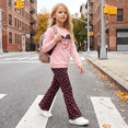 thumbnail image 3 of PatPat Kids Clothes 2 Piece Outfit Set Long Sleeve Heart Graphic Top Flare Pants Light Pink 5-6Y, 3 of 11