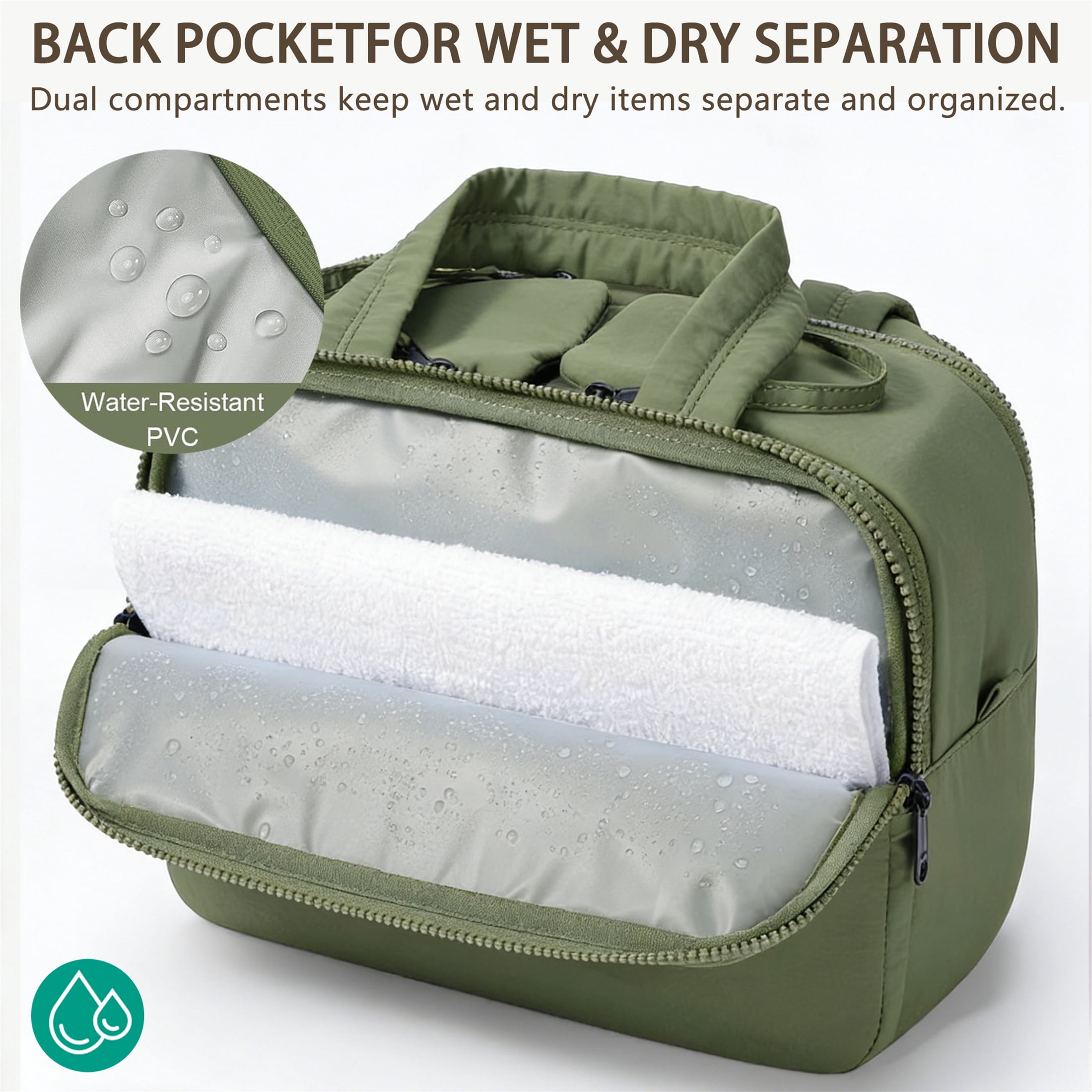 Puffy Travel Toiletry Bag for Women, Wide-Open Cosmetic Makeup Bag Organizer with Handle, Lightweight Quilted Travel Bag for Accessories, Essentials, Toiletries, Green