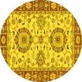 thumbnail image 1 of Ahgly Company Machine Washable Indoor Round Oriental Yellow Traditional Area Rugs, 3' Round, 1 of 4
