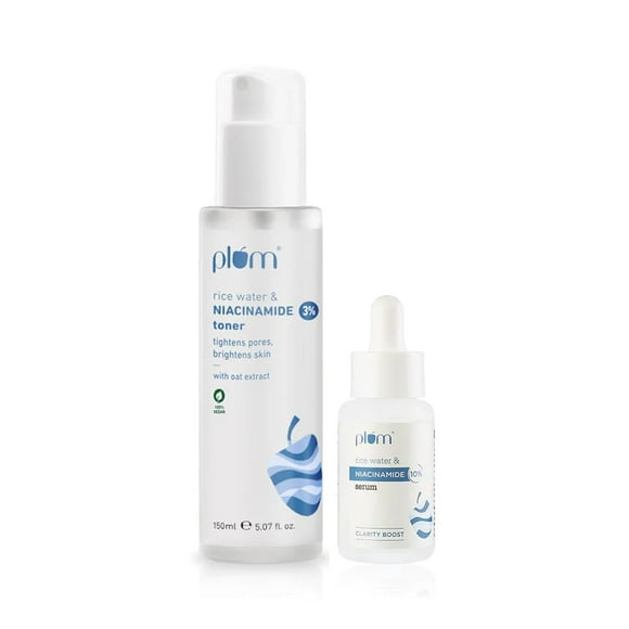 Plum 3% Niacinamide Face Toner (150ml) + 10% Niacinamide Serum (15ml) with Rice Water