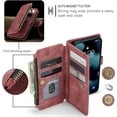 thumbnail image 4 of Wallet Case for iPhone 14 Plus 6.7 inch, Premium Handmade PU Leather Phone Case Card Slots Magnetic Closure Zipper Pocket Kickstand Flip Case with Hand Strap - Vintage Red, 4 of 14