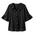 thumbnail image 2 of Womens Summer Tops Women's Fashion V Neck Trim Pleated Blouse Casual Loose Fit Tops, 2 of 4