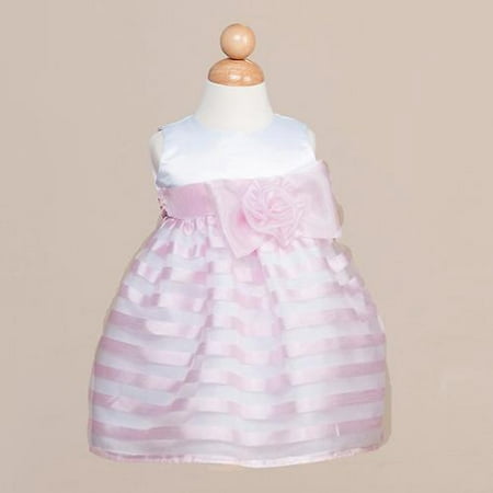 Crayon Kids Baby Girls Pink Satin Stripes Flower Girl Easter Dress 18M