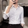 thumbnail image 3 of Camisa y blusa de hombre de manga larga a rayas blancas y negras, ropa de negocios para hombre de lujo de alta calidad con cuello, estilo coreano I, 3 of 5