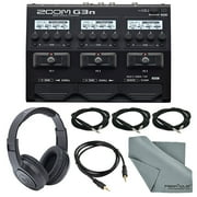 Zoom G3n Multi-Effects Processor for Electric Guitar Deluxe Bundle with 3 X 1/4 Inch Cables + Aux Cable+ Samson Stereo Headphones + Fibertique Cleaning Cloth