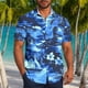 thumbnail image 1 of Blusa y camisa de manga corta con cuello vuelto para hombre, informal, a la moda, con estampado de bolsillo y botones, de poliéster., 1 of 6