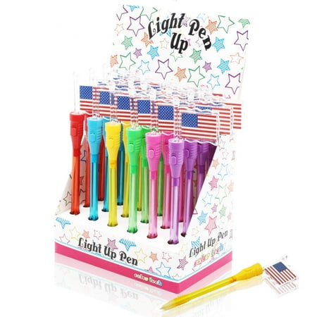 Novelty Place 24 Pack USA Flag Ballpoint Pen - LED Light Up, Blue Ink, 1.0mm Medium Point - Back to School, Gift for Kids, Office Supply (6 Colors, 24 (Best Place To Shop For School Supplies)