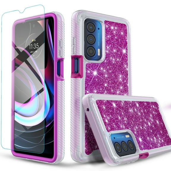 Motorola Edge 2021 Case, Circlemalls 12 Feet Drop Proof Phone Cover With Glitter Spot Diamond-Purple