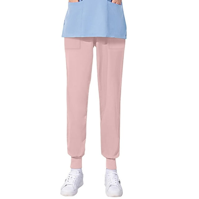 TIMIFIS Medicals Scrub Pants for Women Stretch Yoga Scrub Joggers Plus Size Nursing Pants Solid Color Four Season Loose Work Pants with Pockets - Spring/Summer