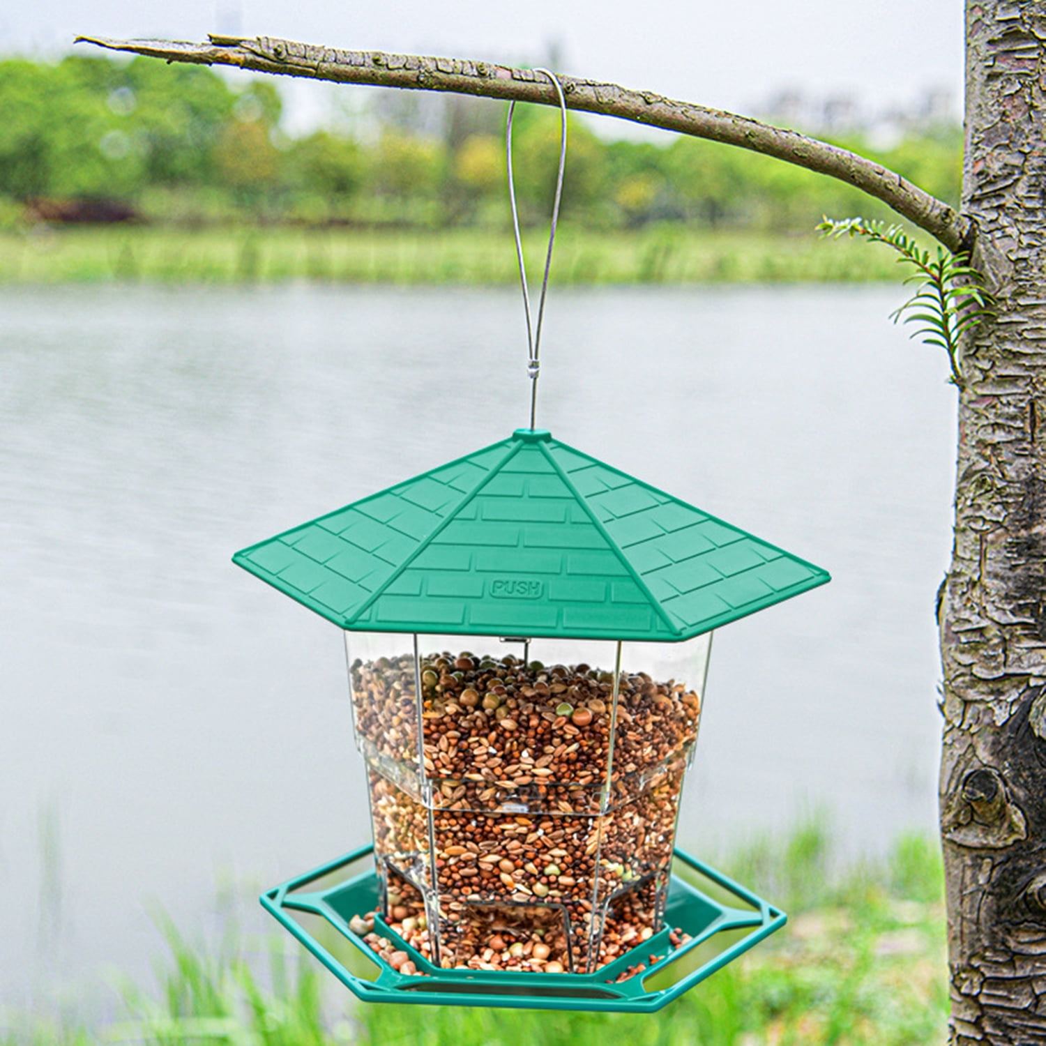 (2 pack) PHANCIR Bird Feeder for Outdoor Hanging, Expandable 7.8'' Tall Latch Feature, Heavy Duty Bird Feeders for Outside, Garden Yard Decoration for House, Green