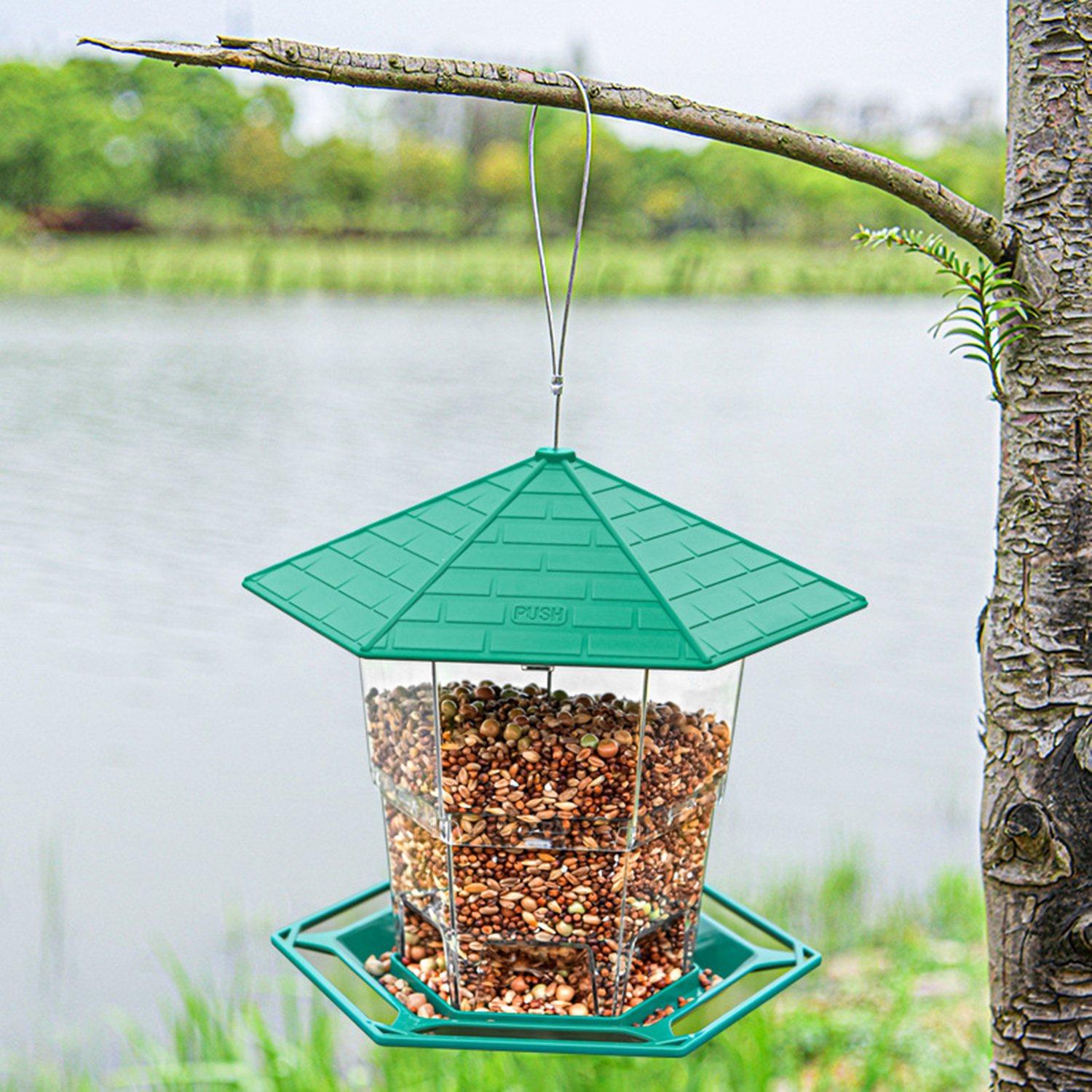 PHANCIR Expandable Bird Feeder, Green Squirrel-Proof photo 3