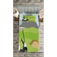 thumbnail image 4 of Golf Course Scene Bedspread, Cartoonish Golf Club Themed Mountains Little Car and Flag, Decorative Quilted 2 Piece Coverlet Set with Pillow Sham, Twin Size, Lime Green, by Ambesonne, 4 of 4