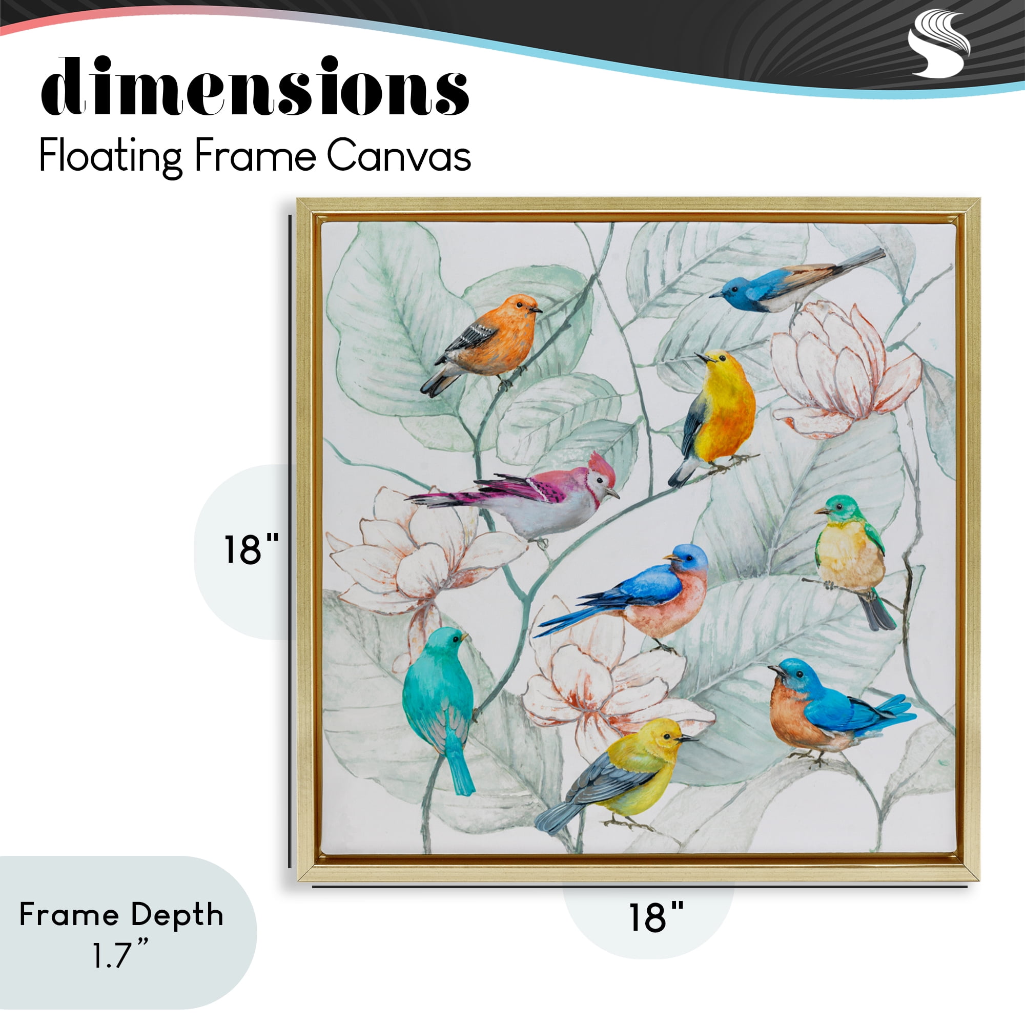Stupell Industries Colorful Array Of Birds Gold Framed Floater Canvas Wall Art, design by Lorenzo Collective