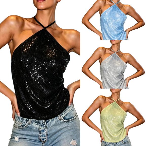 WAYUTE Womens Tank Tops Elegant Halter Neck Backless Strappy Camisole Loose Comfort Basic Summer Tops Performance Beach Outdoor Casual