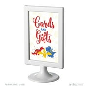 Birthday Framed Party Signs, Cards & Gifts, Red Blue and Yellow Dinosaur Party, 4x6-inch, Includes Frame