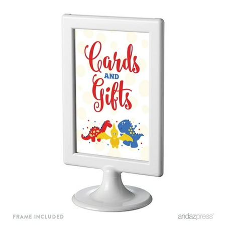 Birthday Framed Party Signs, Cards & Gifts, Red Blue and Yellow Dinosaur Party, 4x6-inch, Includes Frame