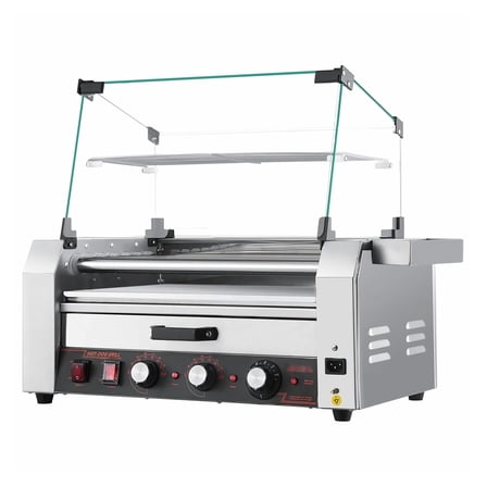 Hot Dog Roller Grill - 18 Hot Dog Electric Cooker with Bun Warmer - 1200W Stainless Steel Commercial Grill Machine for Home & Events