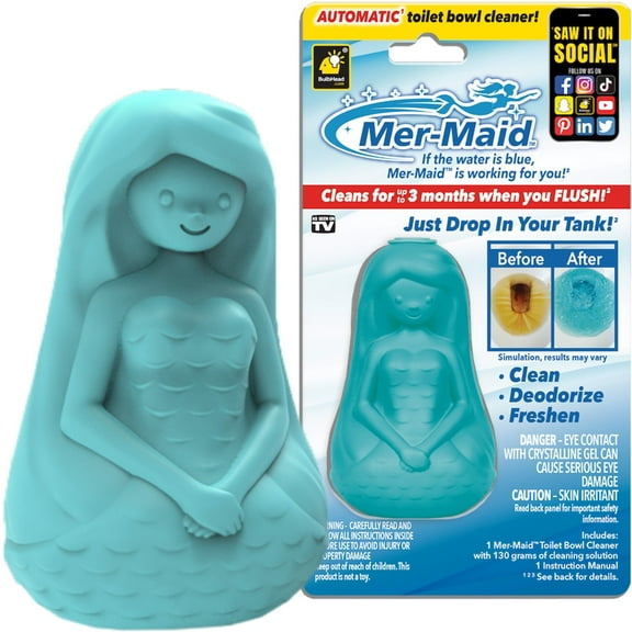 Mer-Maid Automatic Toilet Bowl Cleaner, AS SEEN ON TV, Cleans, Freshens & Deodorizes with Every Flush for up to 3 Months, Ultra-Strength Concentrated Formula, Easy Solution, Just Drop It in Your Tank