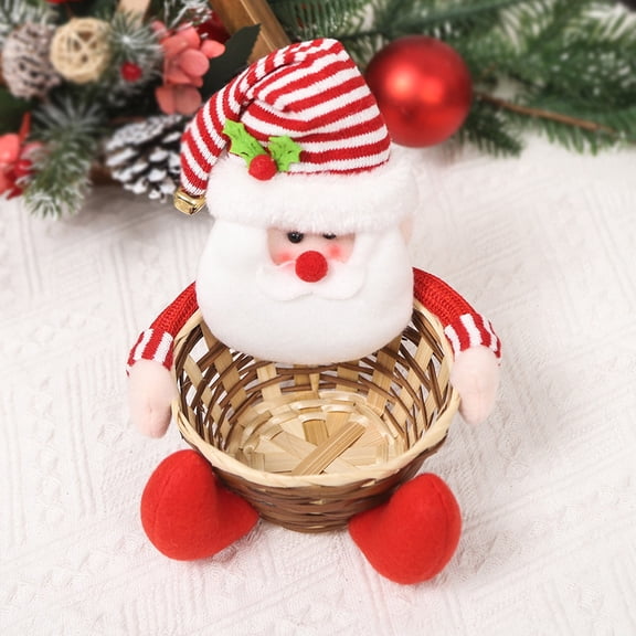 Holloyiver Christmas Candy Storage Basket, Santa Claus Snowman Candy Woven Holder Basket, Christmas Candy Bowl Dish Decoration for Kids Holiday Table Desk Decor (Santa Claus)