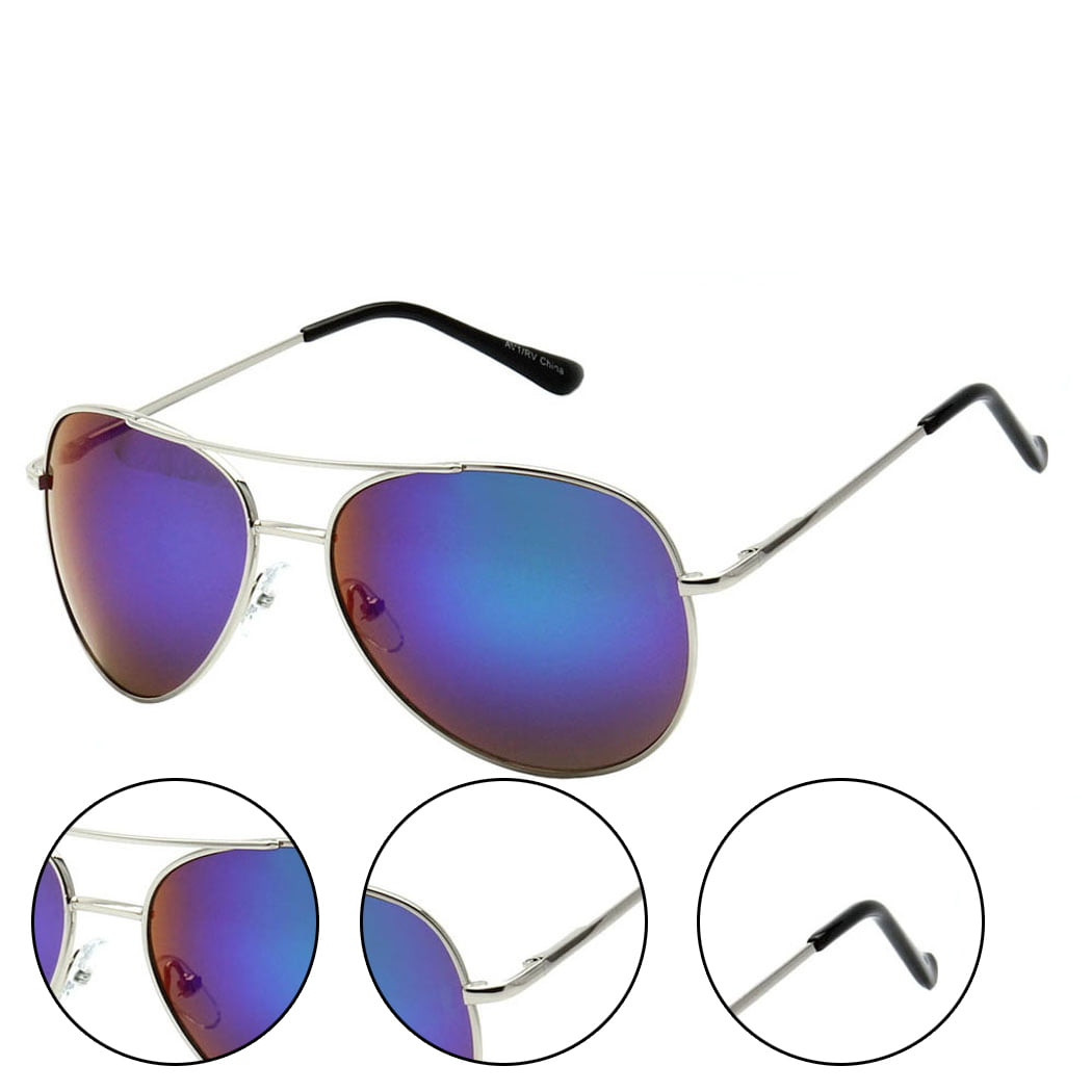Classic Color Reflective Mirror Lens Aviator Sunglasses - Walmart.com