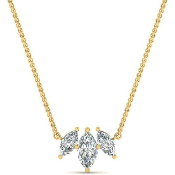 Lab Grown Diamond 3 Stone Pendant Necklace With 18" Chain For Her 14K Solid